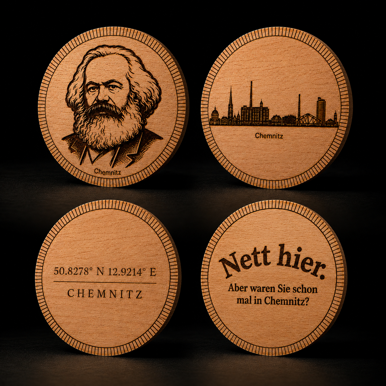 Chemnitz Edition — Holz-Untersetzer Set (4er)