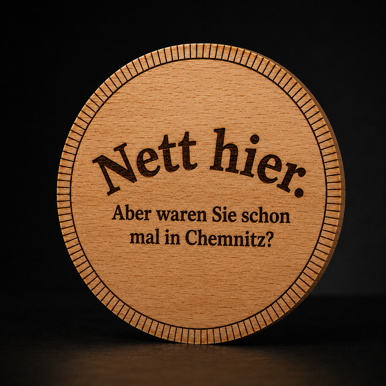 Nett hier. — Holz-Untersetzer
