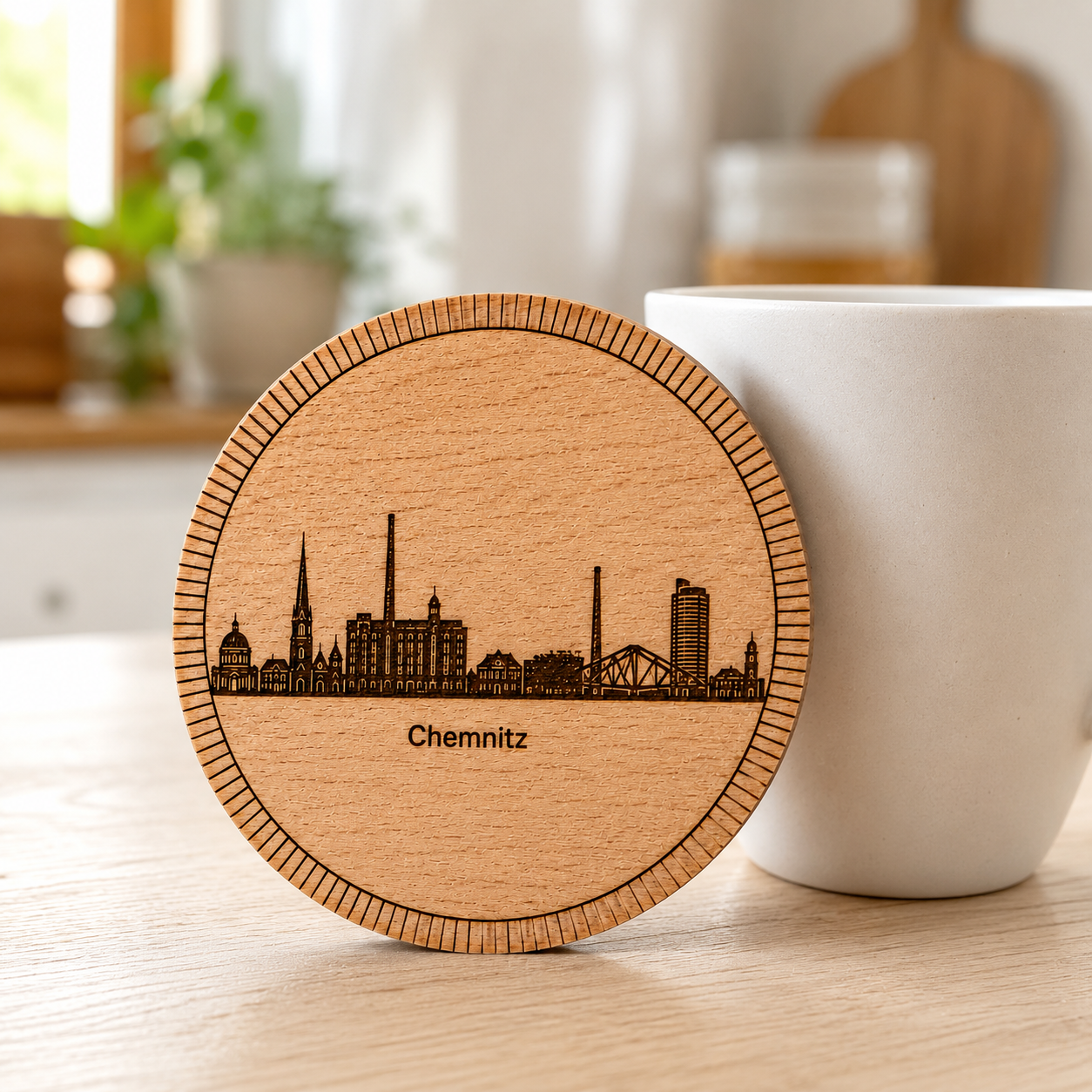 Stadtsilhouette — Holz-Untersetzer