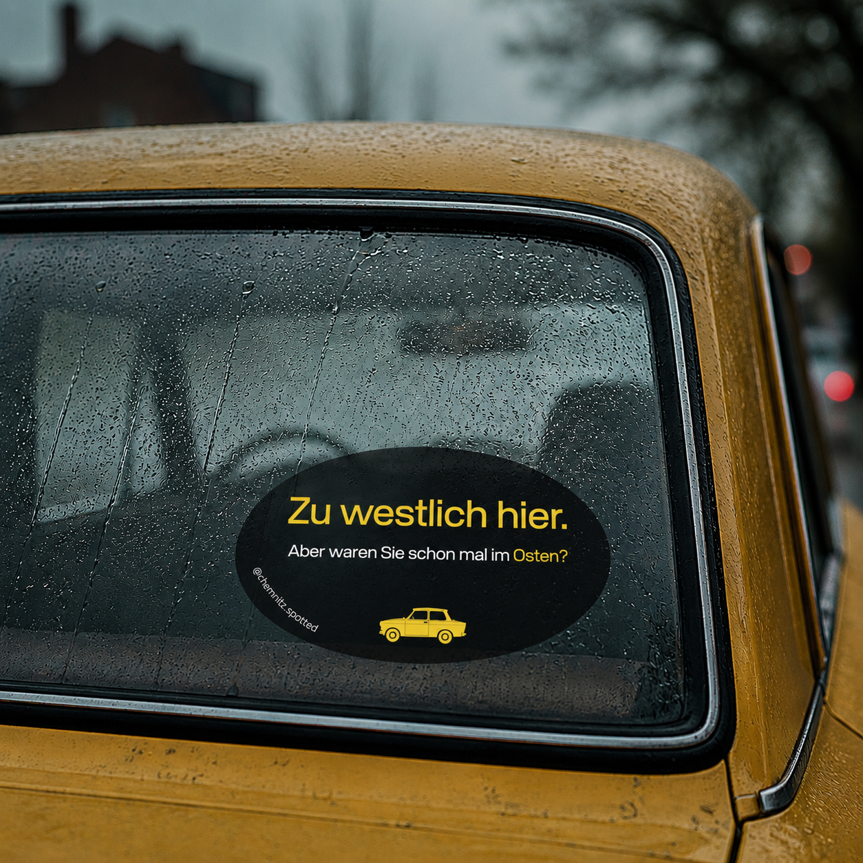 Zu westlich hier. Aber waren Sie schon mal im Osten? – Aufkleber (14,5 × 9,5 cm)
