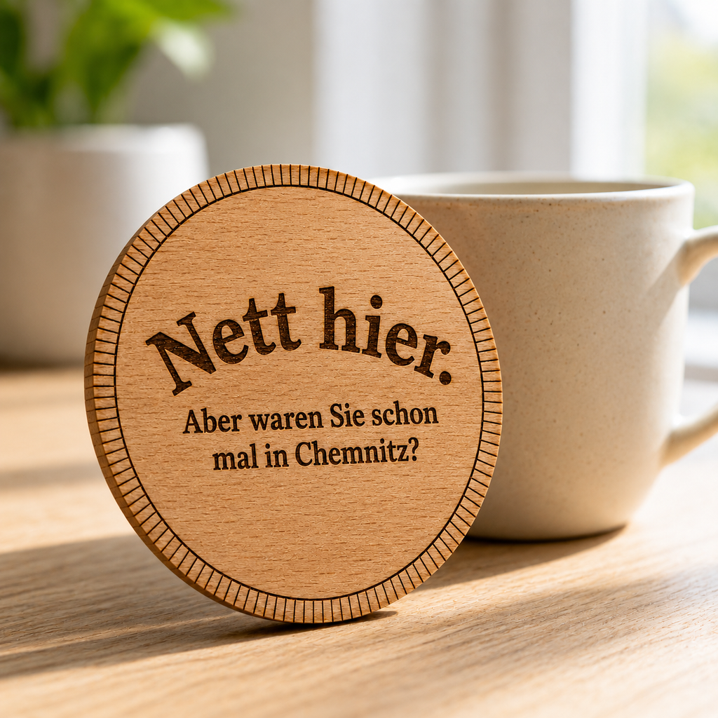 Nett hier. — Holz-Untersetzer